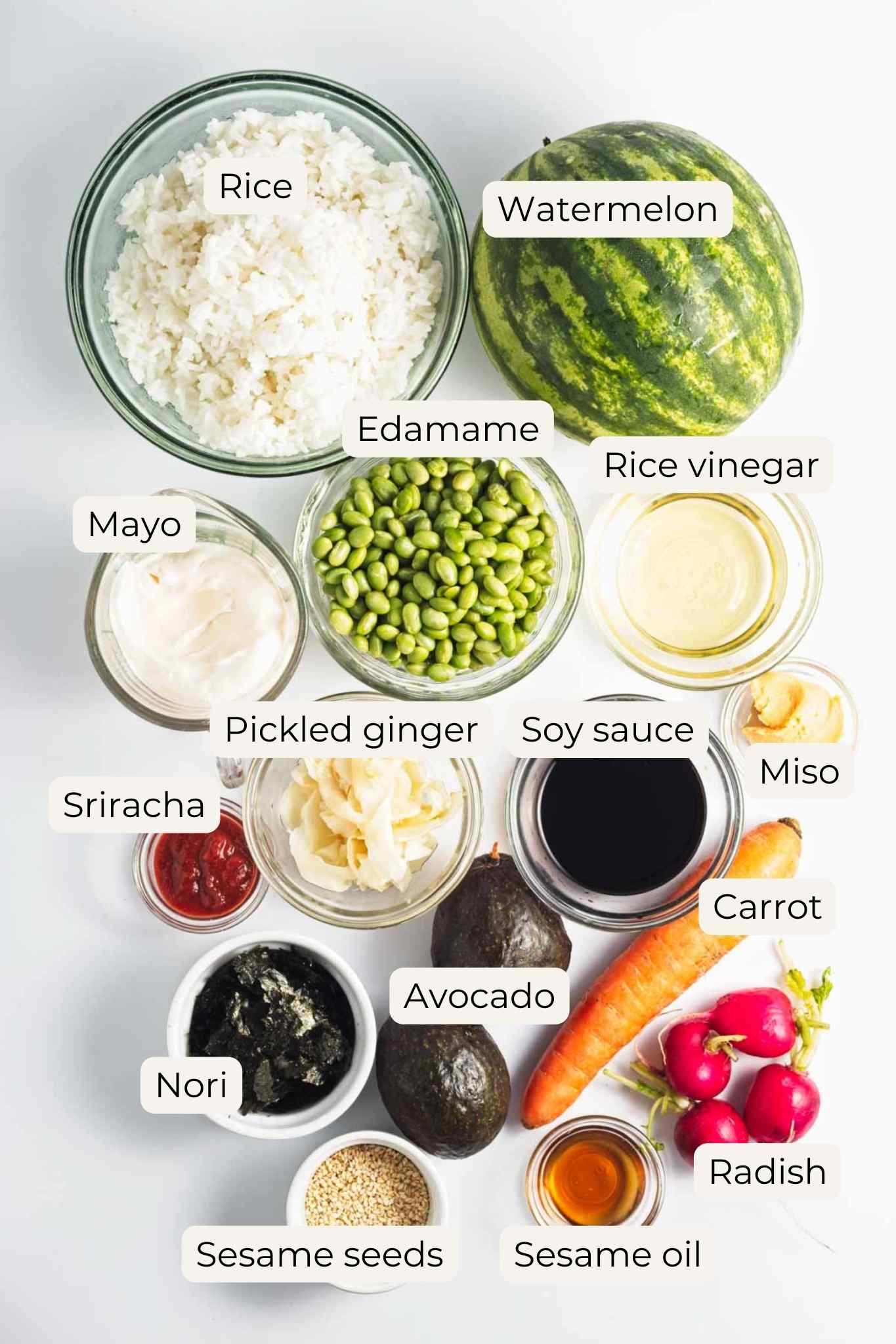 Ingredients for Vegan Poke Bowl