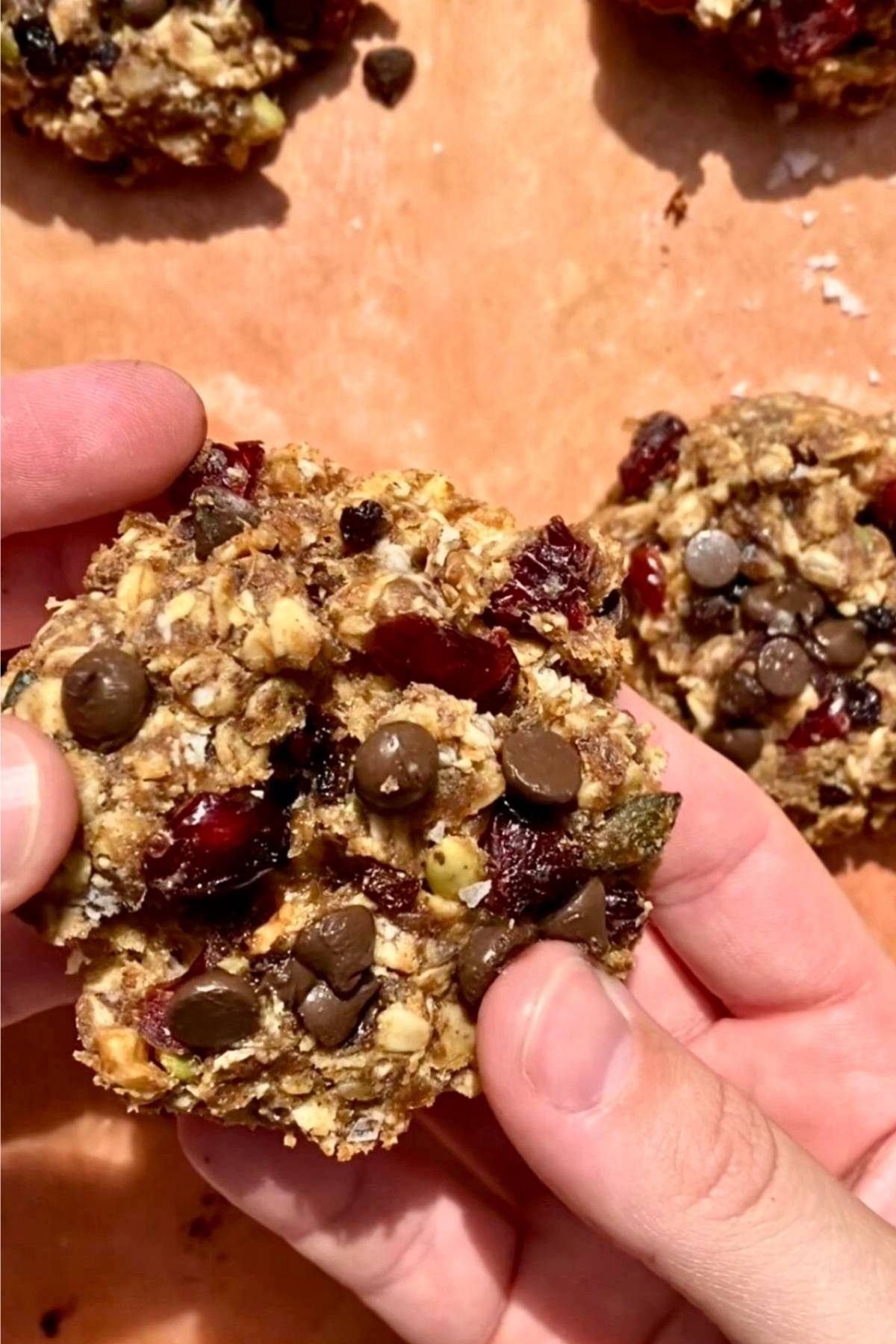 cutting the baked cookie in half