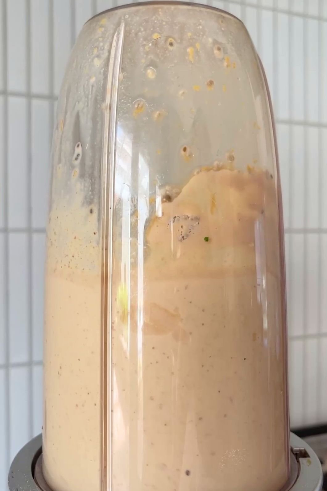 Blended protein batter in bullet blender.