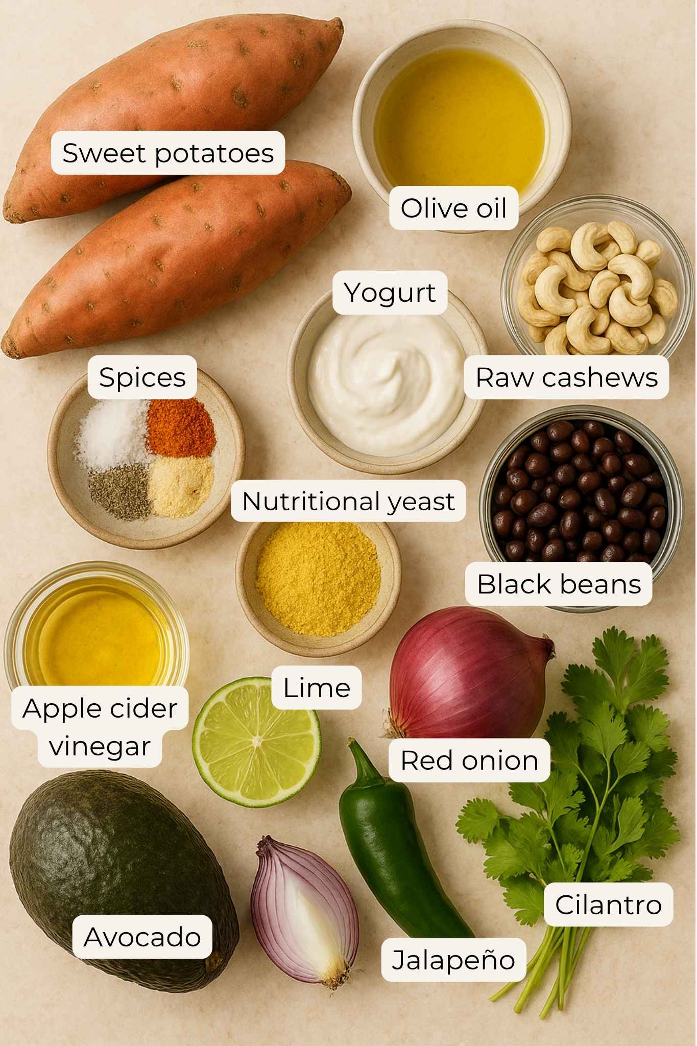 Ingredients for vegan sweet potato nachos