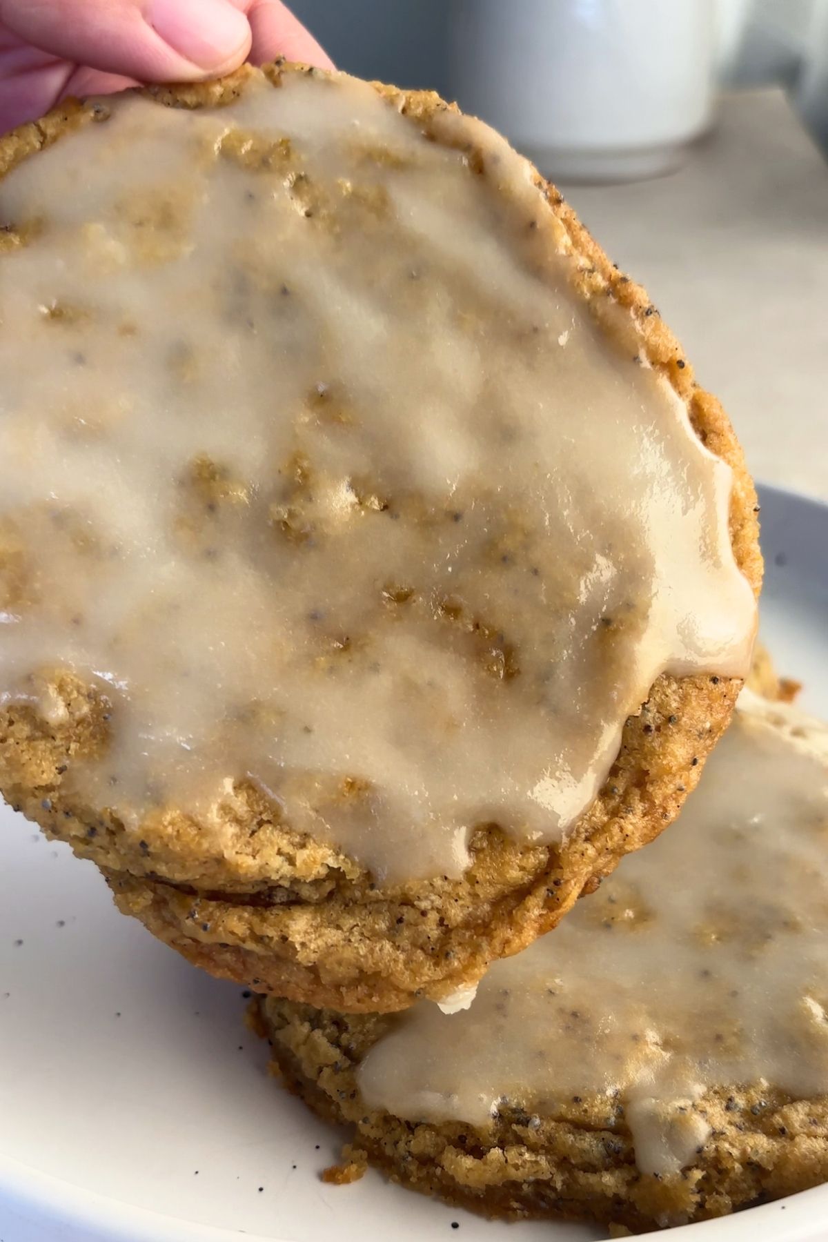 Close-up of a glazed cookie showing its texture.