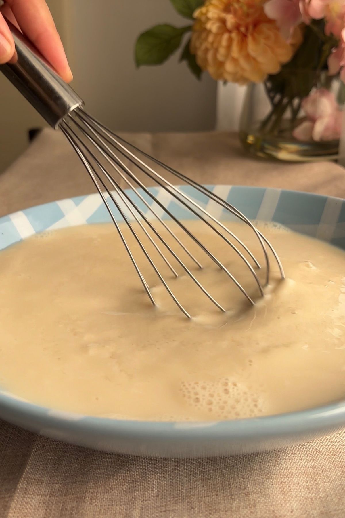 Wet ingredients whisked together in a bowl until smooth.