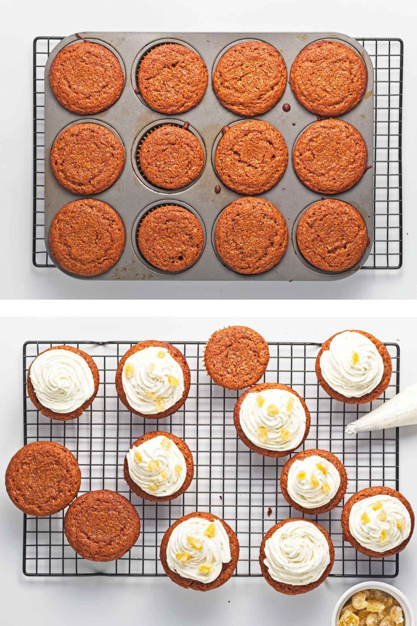 Cupcake batter portioned into a lined muffin pan.