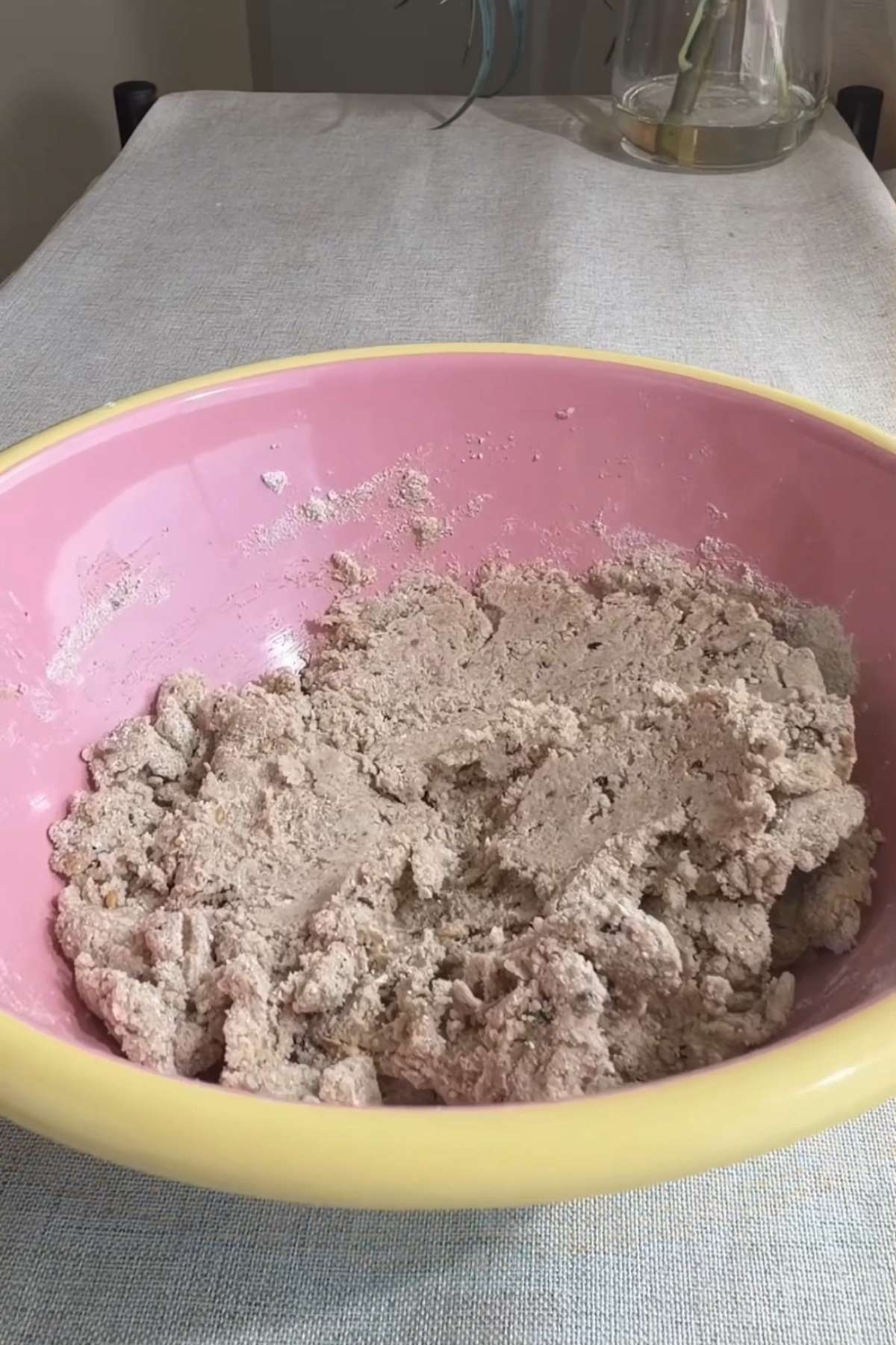 Buckwheat cracker dough in a mixing bowl, ready to be rolled out.