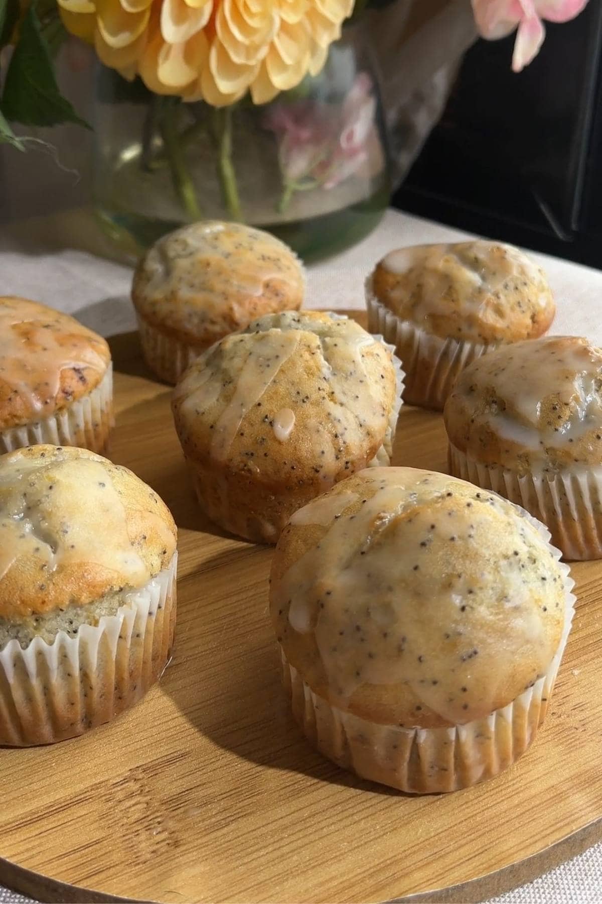 Glazed lemon poppy seed muffins.