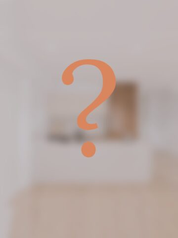Blurred image of kitchen with a question mark over it, hiding the image from view.
